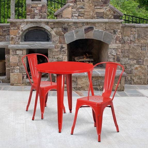 Bowery Hill 3 Piece 30" Round Metal Patio Dining Set in Red