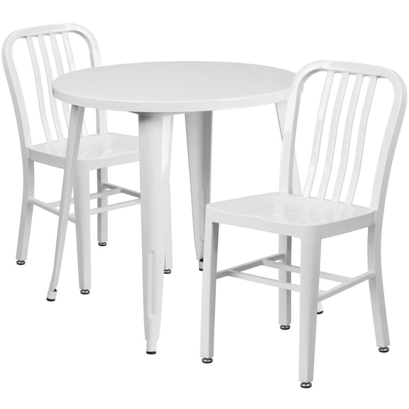 Bowery Hill 3 Piece 30" Round Metal Patio Dining Set in White