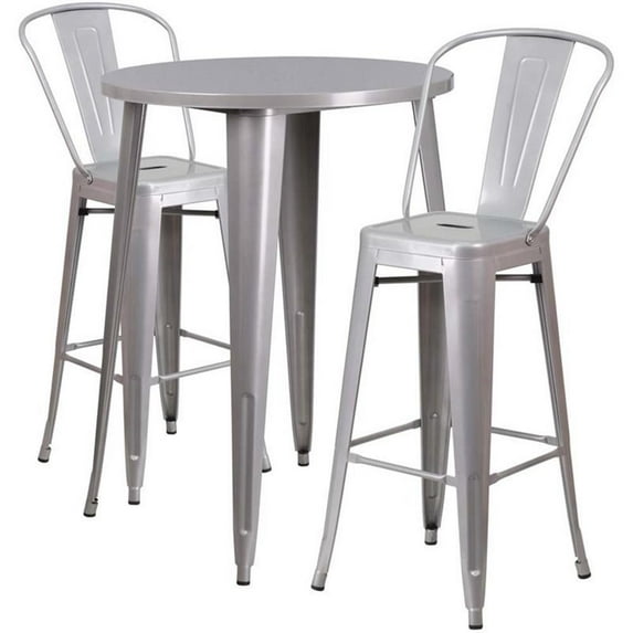 Bowery Hill 3 Piece 30" Round Metal Patio Pub Set in Silver