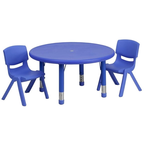 Bowery Hill 3 Piece 33" Round Height Adjustable Plastic Table Set in Blue
