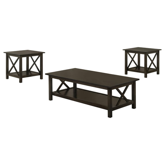 Bowery Hill Asian Hardwood Dark Merlot Coffee Table Set Rectangular Lower Storage Shelf Unassembled
