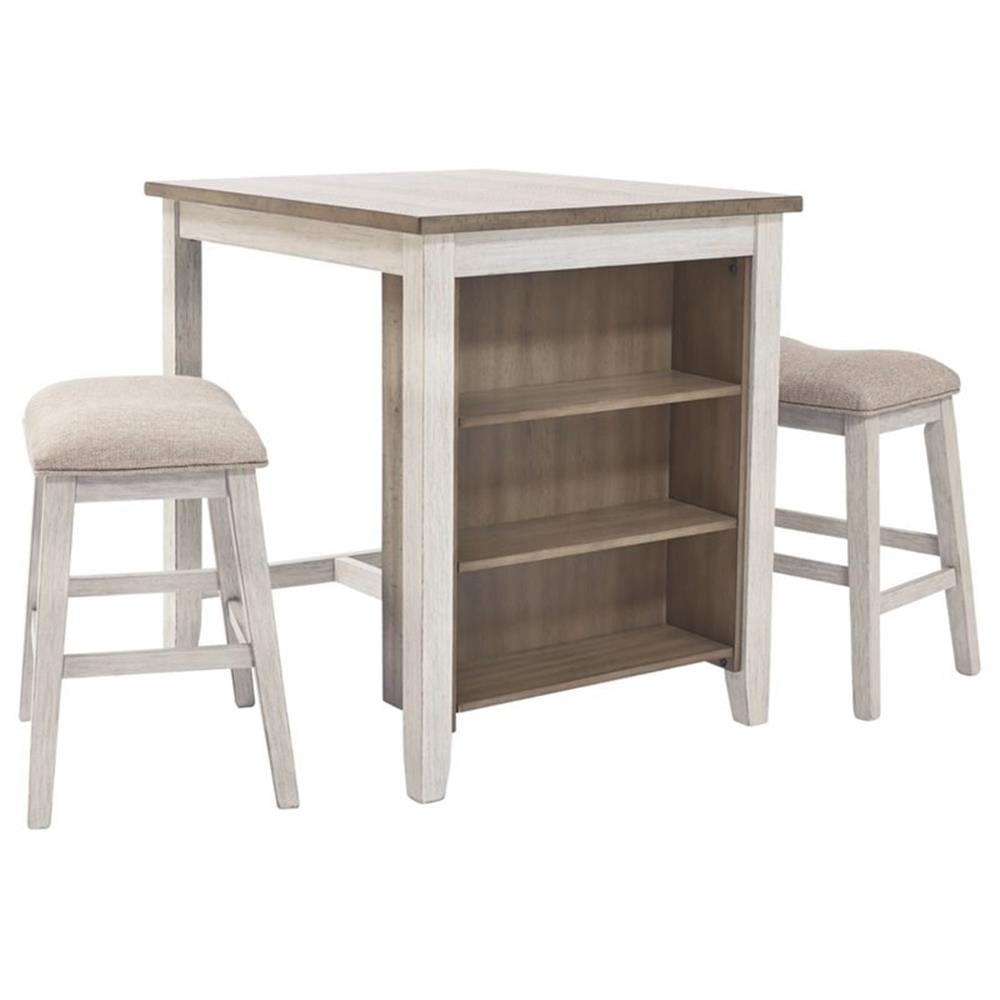 Transitional Brown and White Wood 3-Piece Counter Height Dining Set