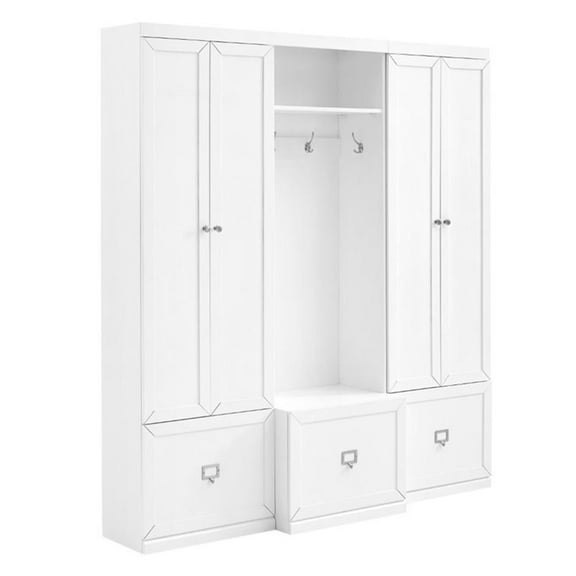 Bowery Hill 3-Piece Modern Wood Entryway Set with Coat Rack Hooks in White