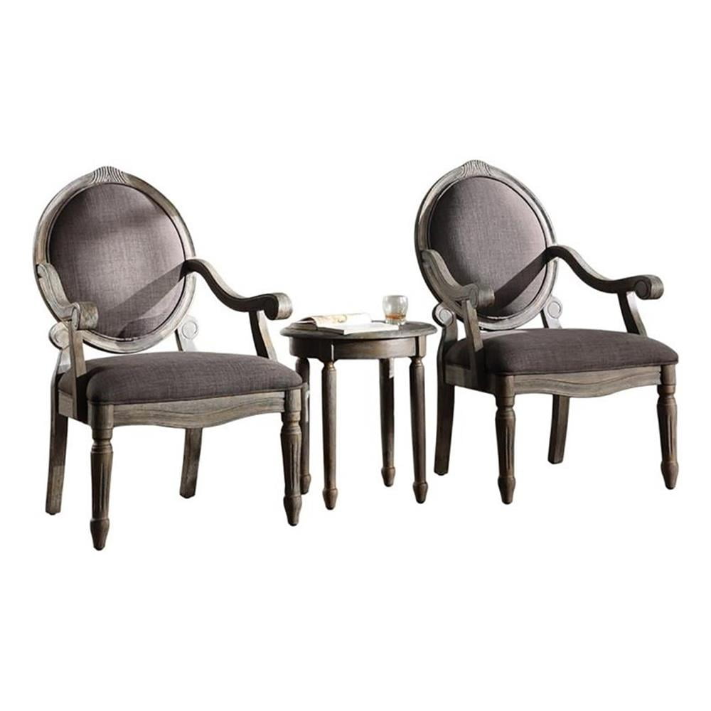 Antique Gray Birch Wood Accent Chair and Table Set