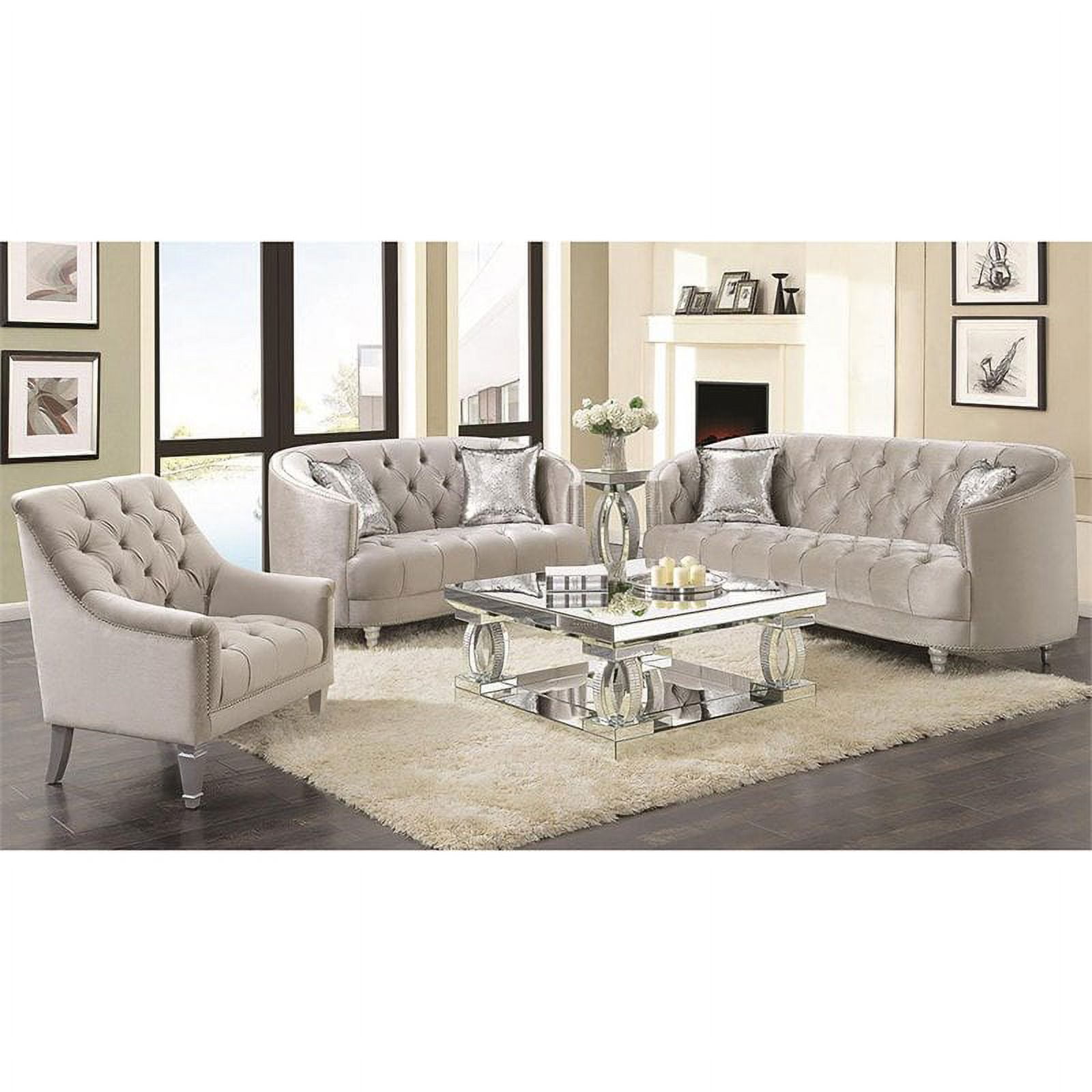 Gray tufted living room set outlet