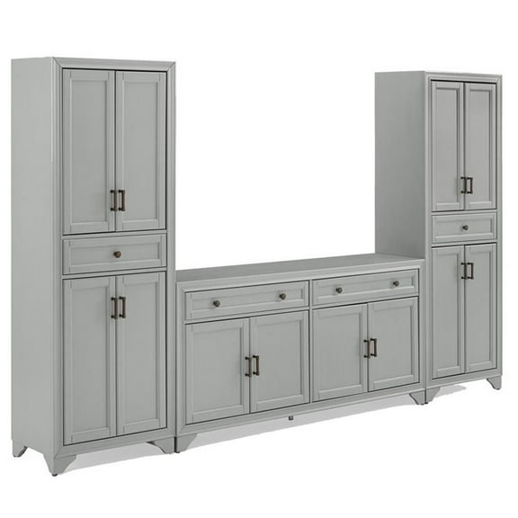 Bowery Hill 3-Piece Wood Entertainment Center/Sideboard with Pantry Set in Gray