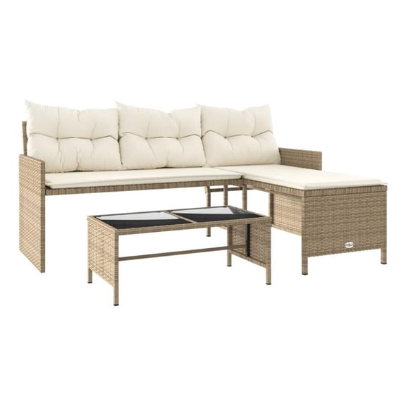 Bowery Hill 3-Seater Poly Rattan Garden Sofa With Removable Covers in Beige