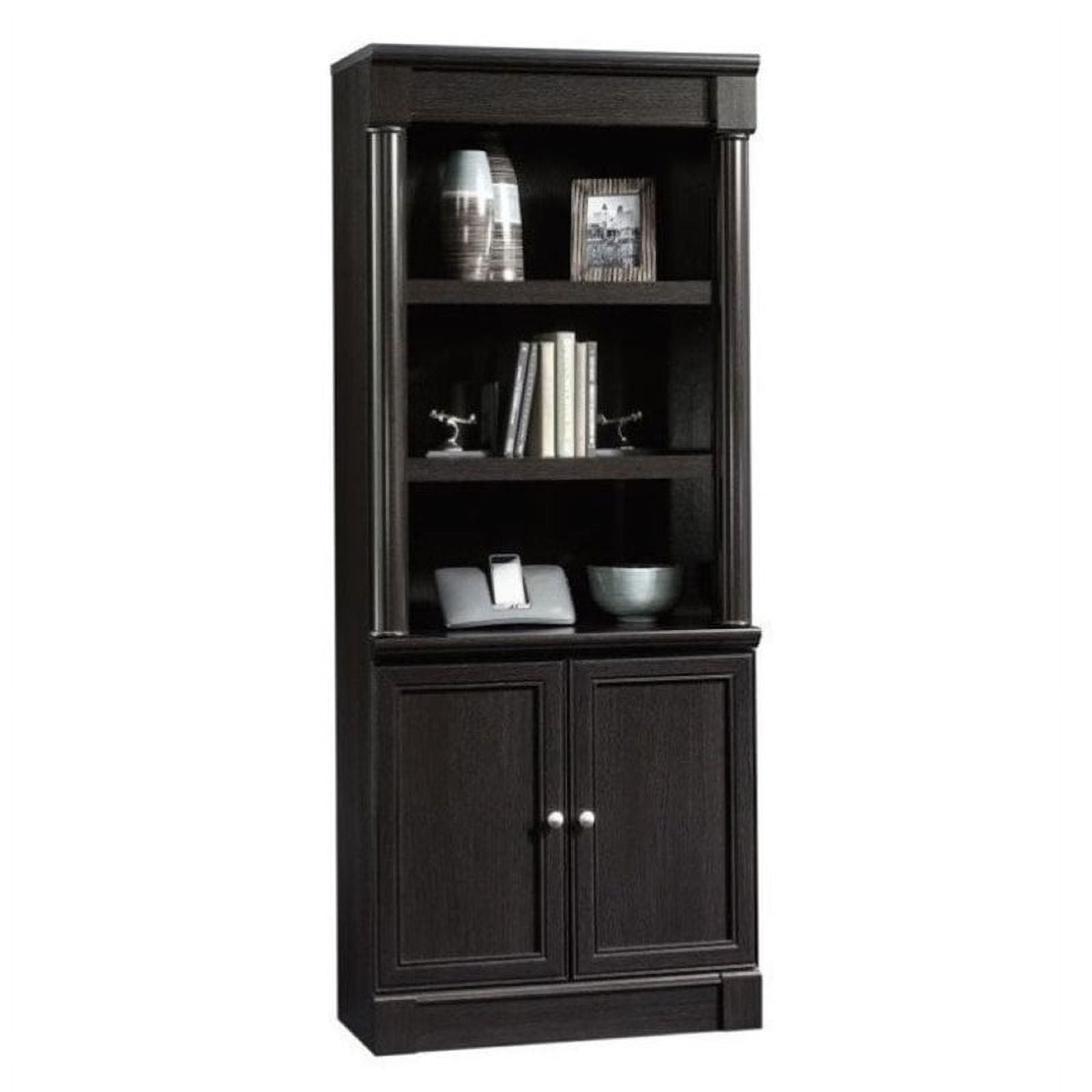 Wind Oak Dark Brown Adjustable Library Bookcase with Doors