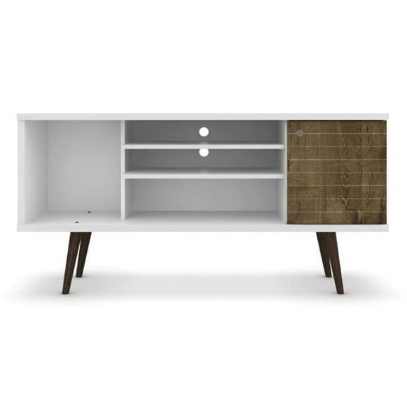 Bowery Hill 3-Shelf Solid Wood TV Stand for TVs up to 50" in White/Brown