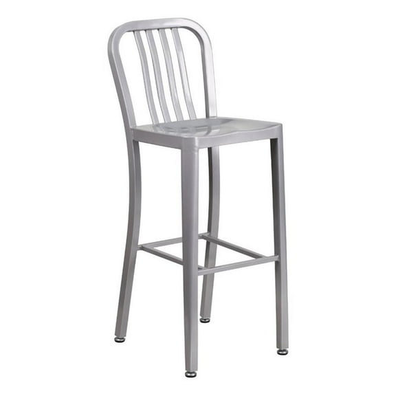 Bowery Hill 30.25'' Industrial Steel Metal Indoor-Outdoor Bar Stool in Silver