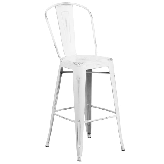 Bowery Hill 30" Contemporary Metal Bar Stool in Distressed White