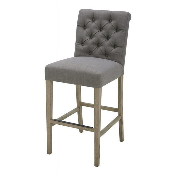 Bowery Hill 30"H Button-Tufted Fabric Barstool in Effie Flint/Gray