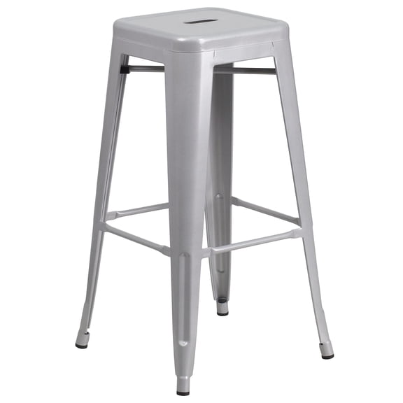 Bowery Hill 30'' Industrial Metal Backless Bar Height Stool in Silver