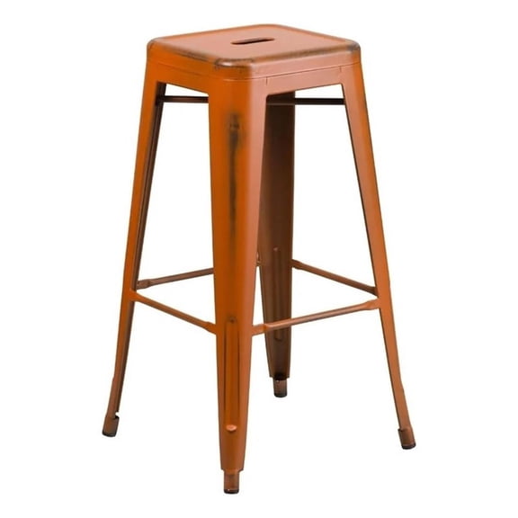 Bowery Hill 30" Industrial Metal Bar Stool in Distressed Orange