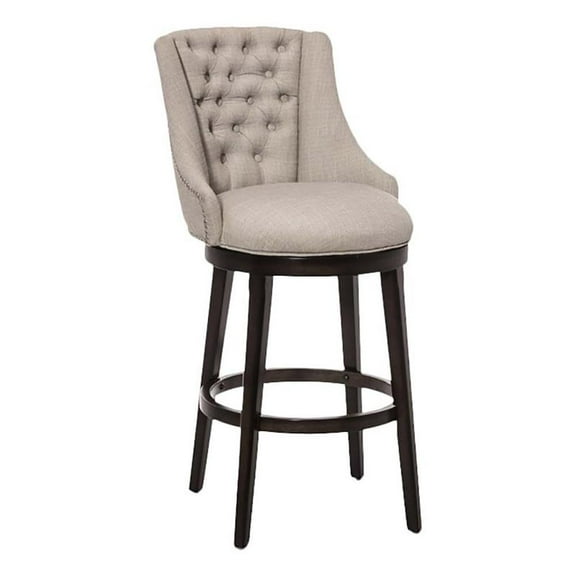 Bowery Hill 30"Transitional Wood/Fabric Tufted Back Swivel Bar Stool in Cream