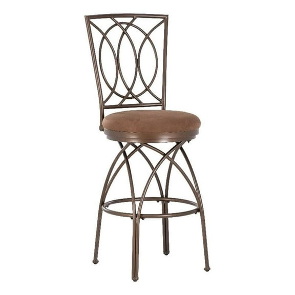 Bowery Hill 30" Upholstered Metal & Fabric Swivel Bar Stool in Bronze/Tan