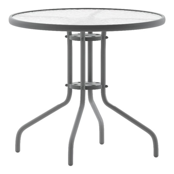 Bowery Hill 31.5" Round Metal Table with Glass Top in Silver