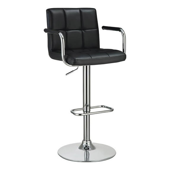 Bowery Hill 31'' Contemporary Faux Leather Tufted Adjustable Bar Stool in Black
