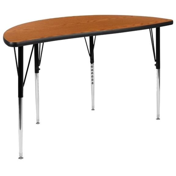Bowery Hill 31" x 24" x 48" Demilune Wood Adjustable Activity Table in Oak