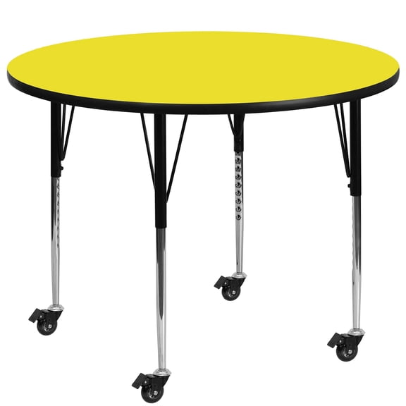 Bowery Hill 31" x 48" Round High Pressure Top Mobile Activity Table in Yellow