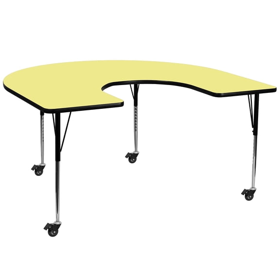 Bowery Hill 31" x 66" Horseshoe-Shaped Mobile Activity Table in Yellow