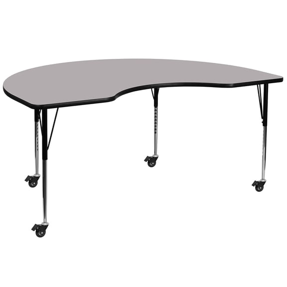 Bowery Hill 31" x 72" Kidney-Shaped Mobile Activity Table in Gray