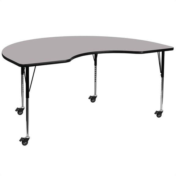 Bowery Hill 31" x 72" Kidney-Shaped Mobile Activity Table in Gray