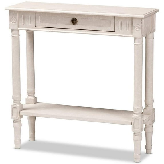Bowery Hill Wood White Console Table Rectangular Ornate Ball Turned Legs 31.5" Unassembled
