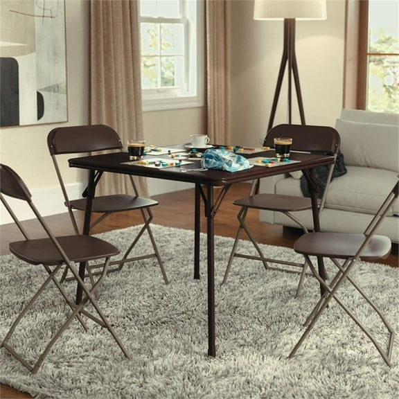 Bowery Hill 33.5" Square Metal and Vinyl Foldable Card Table in Brown