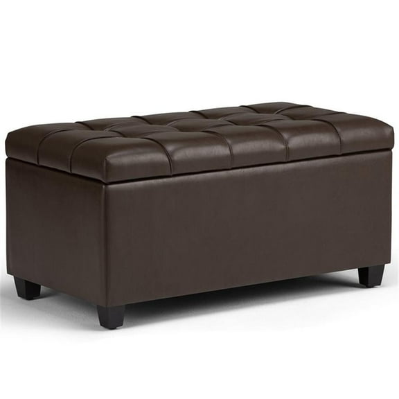 Bowery Hill 34" Rectangle Ottoman Bench in Chocolate Brown Faux Leather