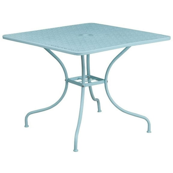 Bowery Hill 35.5" Square Steel Flower Print Patio Dining Table in Sky Blue