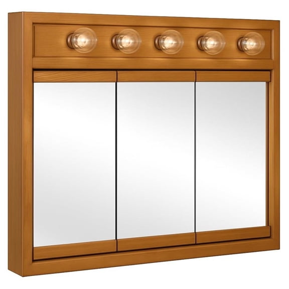 Bowery Hill 36-Inch Wood Medicine Cabinet with Lights in Nutmeg Oak