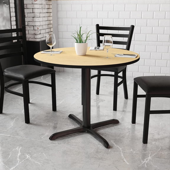 Bowery Hill 36" Round Restaurant Dining Table in Black and Natural