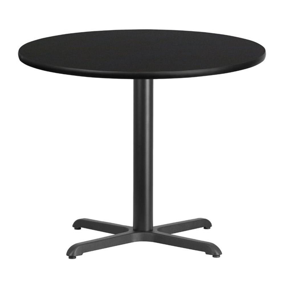 36" Round Black Laminate Dining Table with Steel Pedestal Base