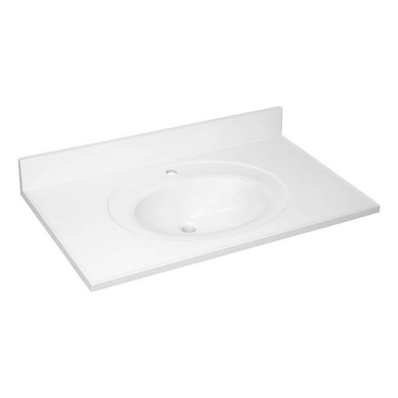 Bowery Hill 37x22" Traditional Marble Single Bowl Vanity Top in Solid White
