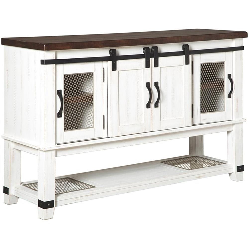 Rustic Farmhouse White and Brown Pine Wood 4-Door Server