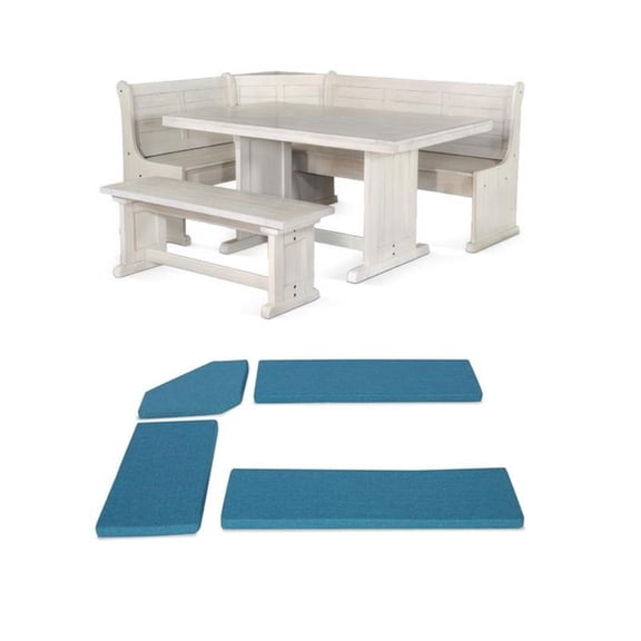 Bowery Hill 4 Piece Breakfast Nook Set with Faux Leather Blue Cushion Set