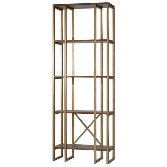 Bowery Hill 4 Shelf Bookcase in Antique Gold and Dark Walnut