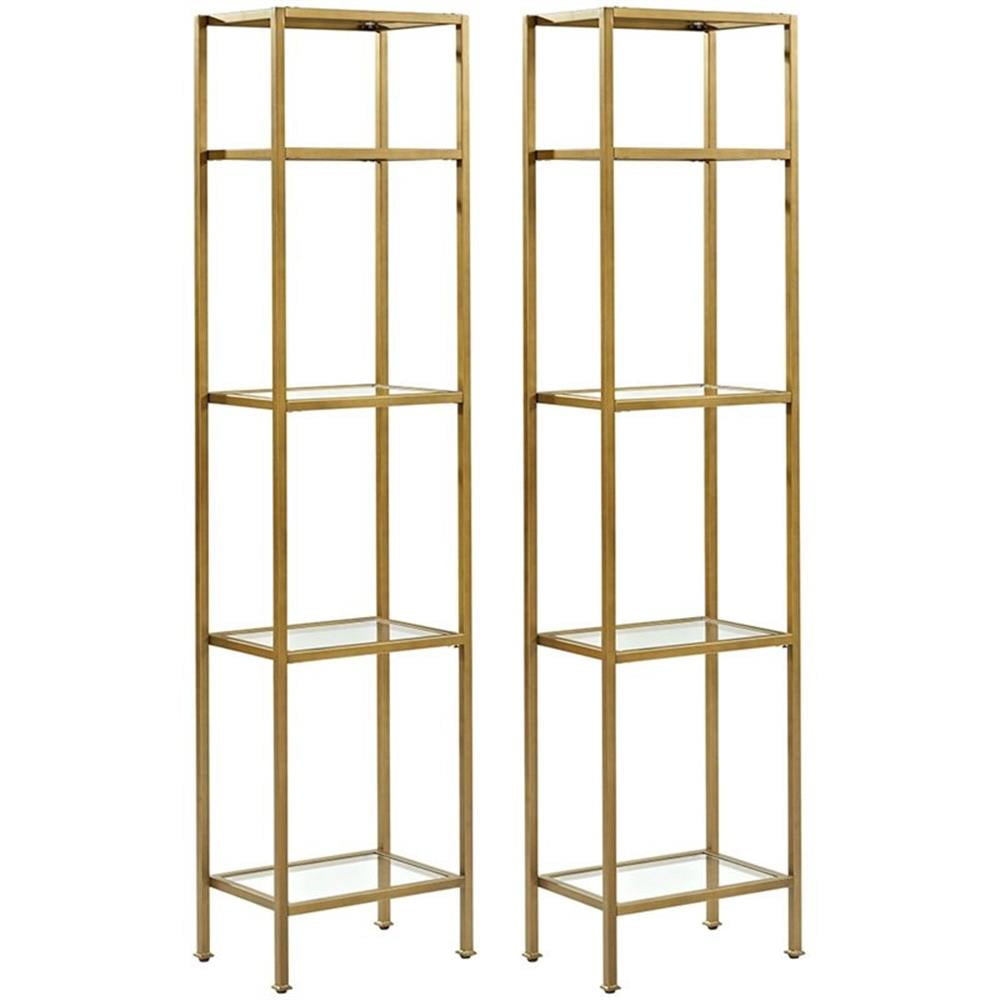 Soft Gold and Clear Metal Glass 4-Shelf Etagere Bookcase Set