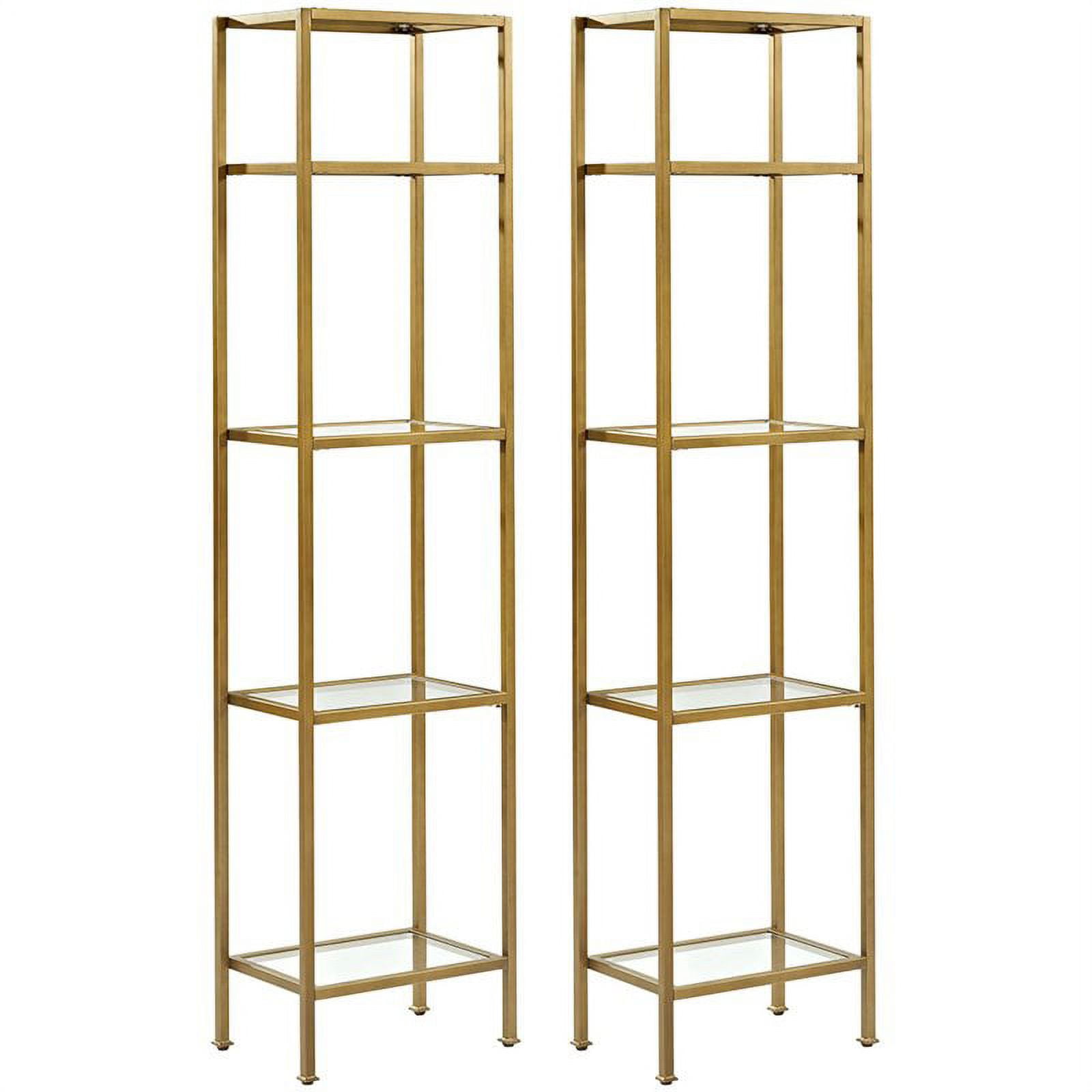 Soft Gold and Clear Metal Glass 4-Shelf Etagere Bookcase Set