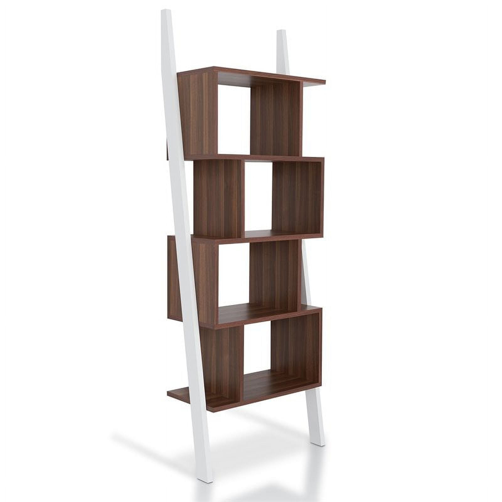 Bowery Hill 4-Shelf Zigzag Structure Modern Wood Bookcase in Walnut ...