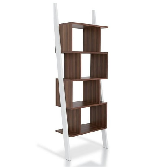 Bowery Hill 4-Shelf Zigzag Structure Modern Wood Bookcase in Walnut