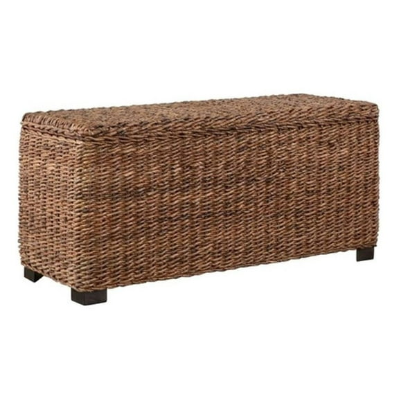 Bowery Hill 42" Woven Banana Leaf Rattan Storage Trunk in Honey Brown