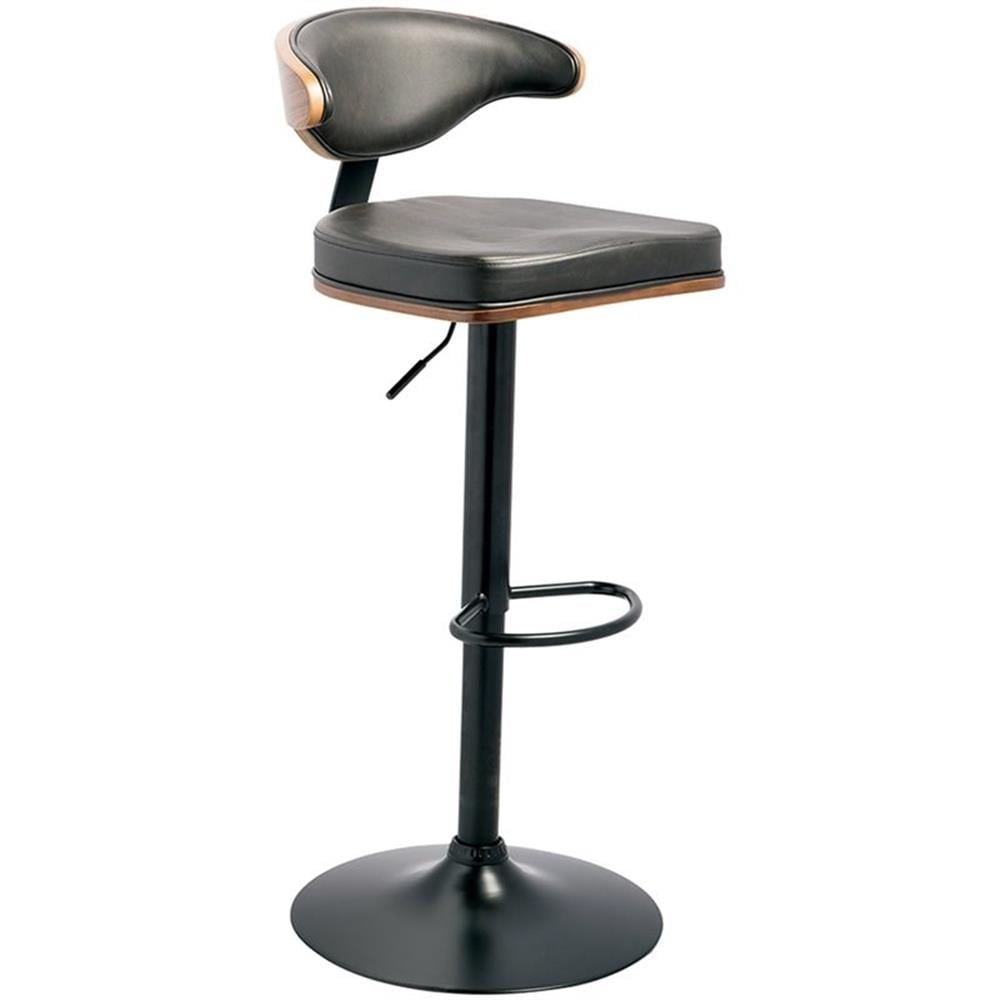 Bowery Hill 43"H Contemporary Faux Leather Adjustable Swivel Bar Stool in Black