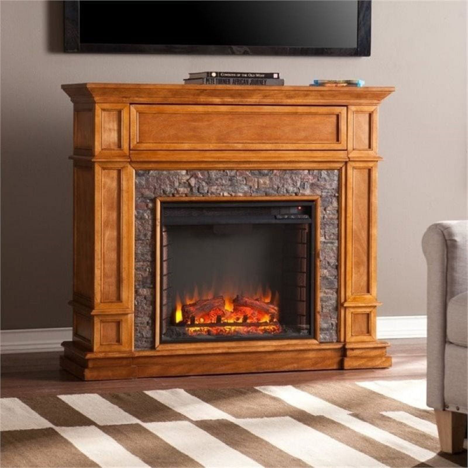 Tv stand with stone fireplace outlet