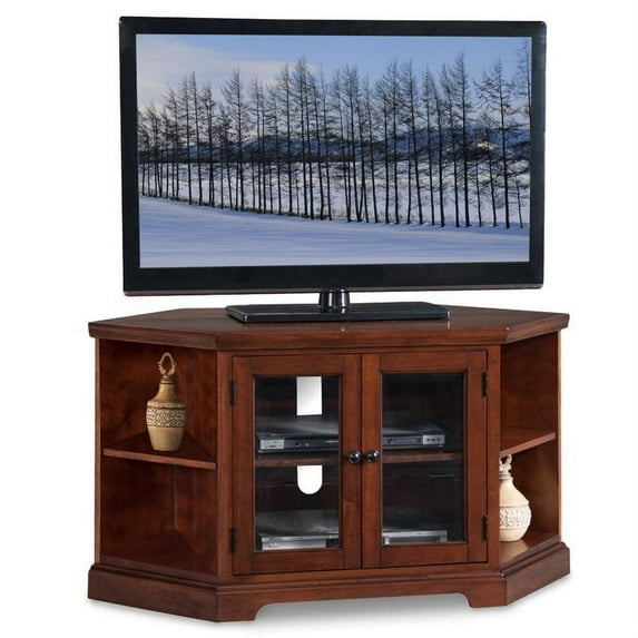 Bowery Hill 46" Corner TV Stand in Brown Cherry