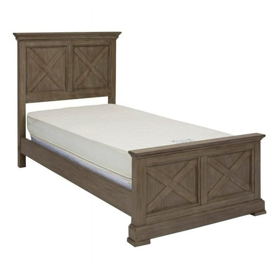 Bowery Hill 46" Farmhouse Wood X Frame Design Twin Size Bed in Gray