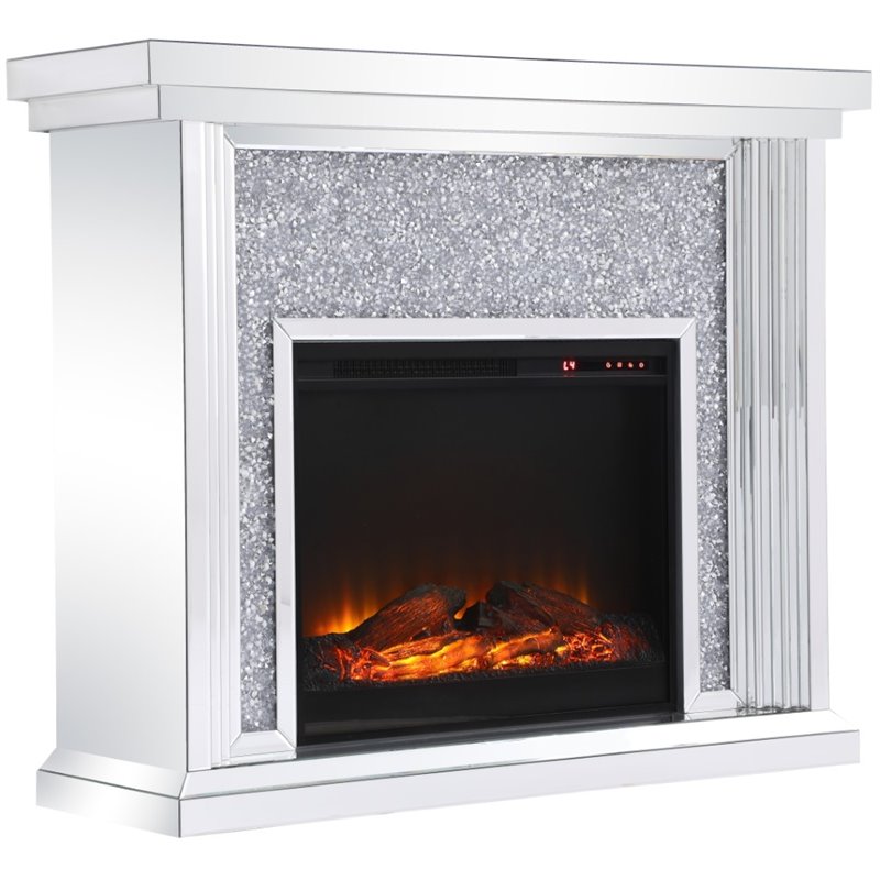 Bowery Hill 47.5" Dazzling Mirrored Faux Log Fireplace Mantle