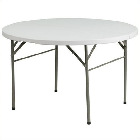 Bowery Hill 47.5" Round Bi-Fold Granite Folding Table in White