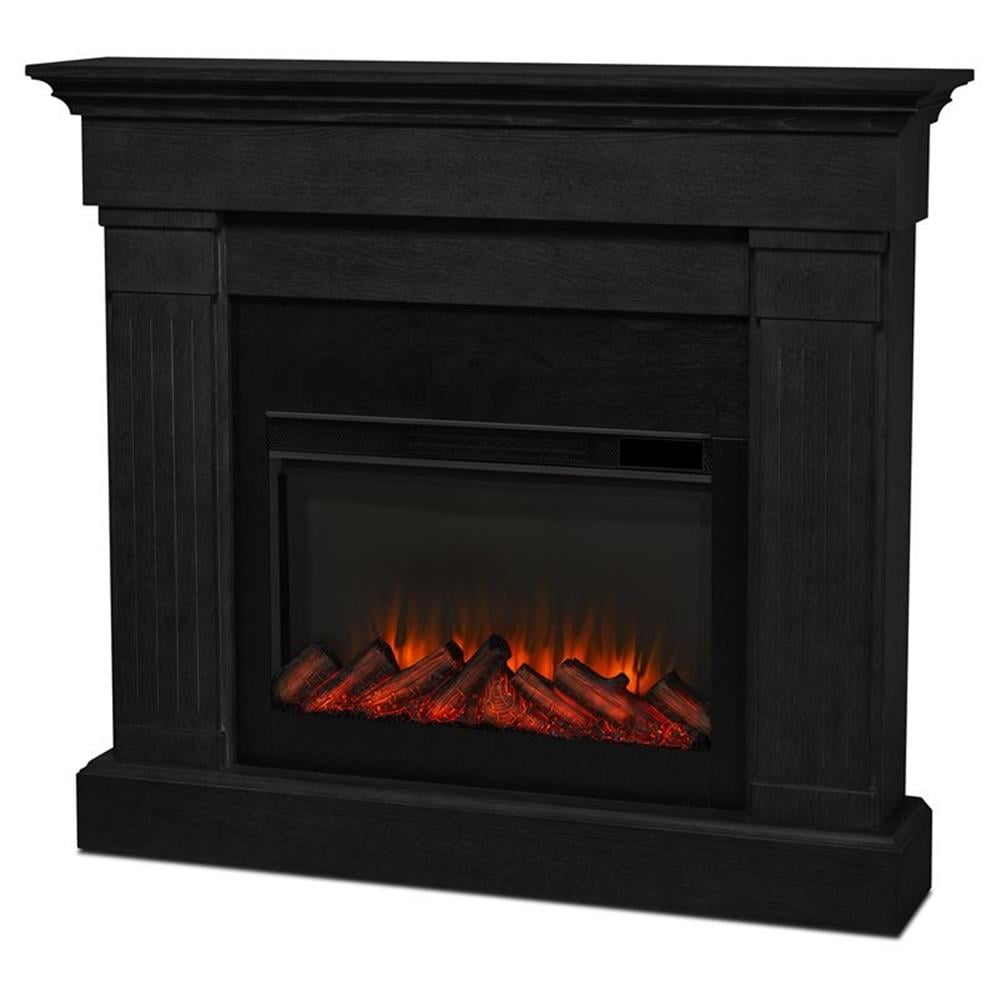 Bowery Hill Solid Wood Black Electric Fireplace Rectangular Adjustable Thermostat 47.5" Unassembled